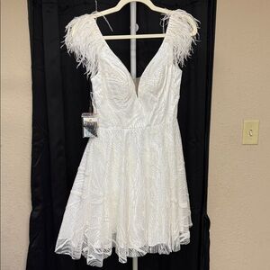 Alyce Paris White Backless Feather Dress